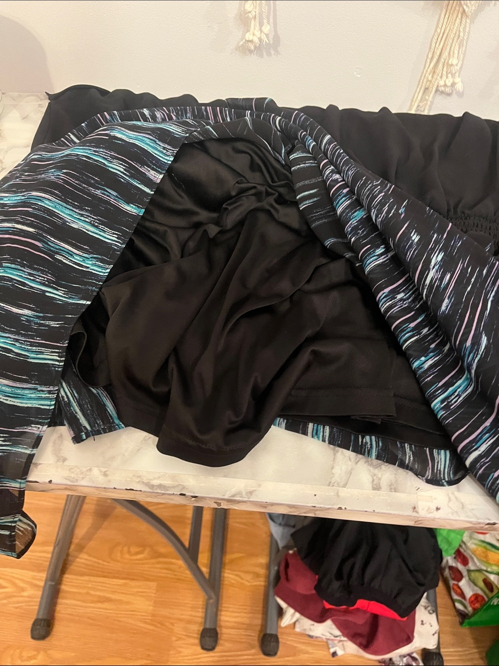 MICHEL STUDIO Black Chiffon Dress with Green Vertical Lines Skirt Size 24 - Picture 8 of 11
